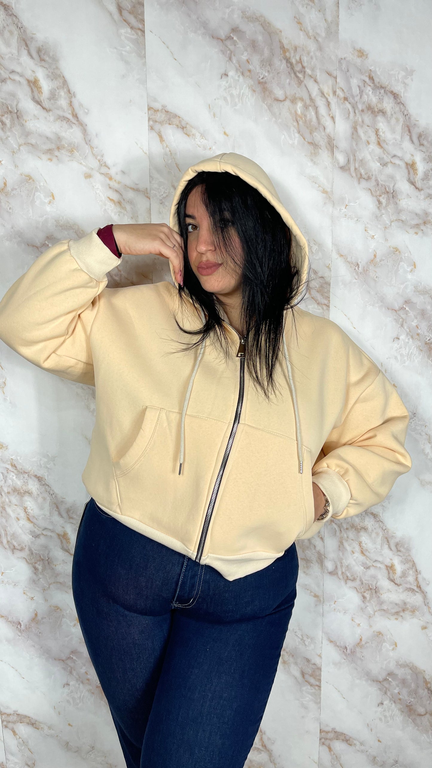 Felpa Zip Crema Oversize