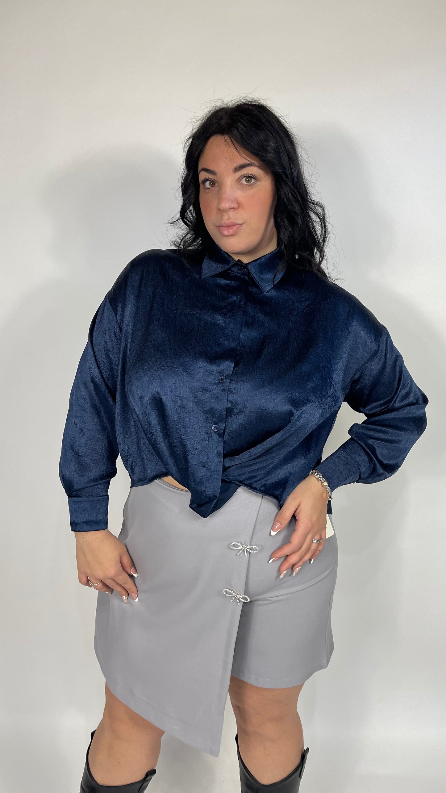 Camicia Crop Curvy Blu