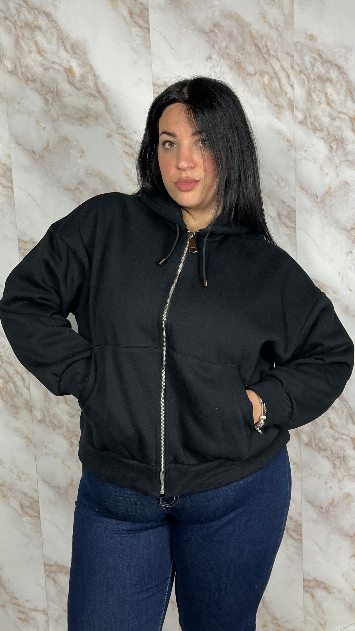 Felpa Zip Nera Oversize