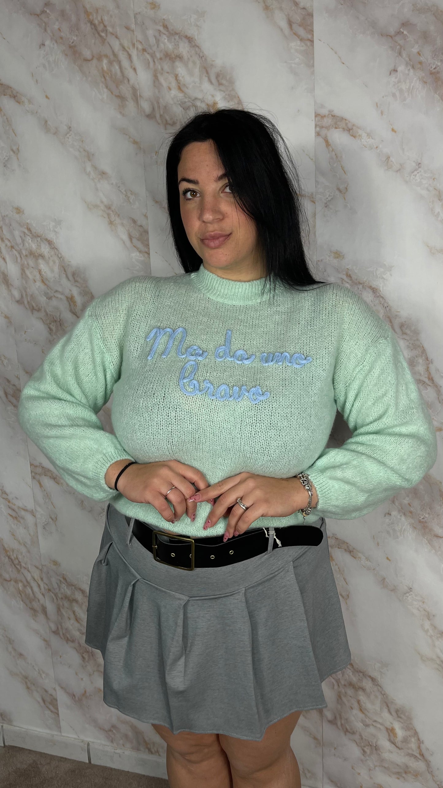 Pull verde menta “Ma da uno bravo” slim e curvy