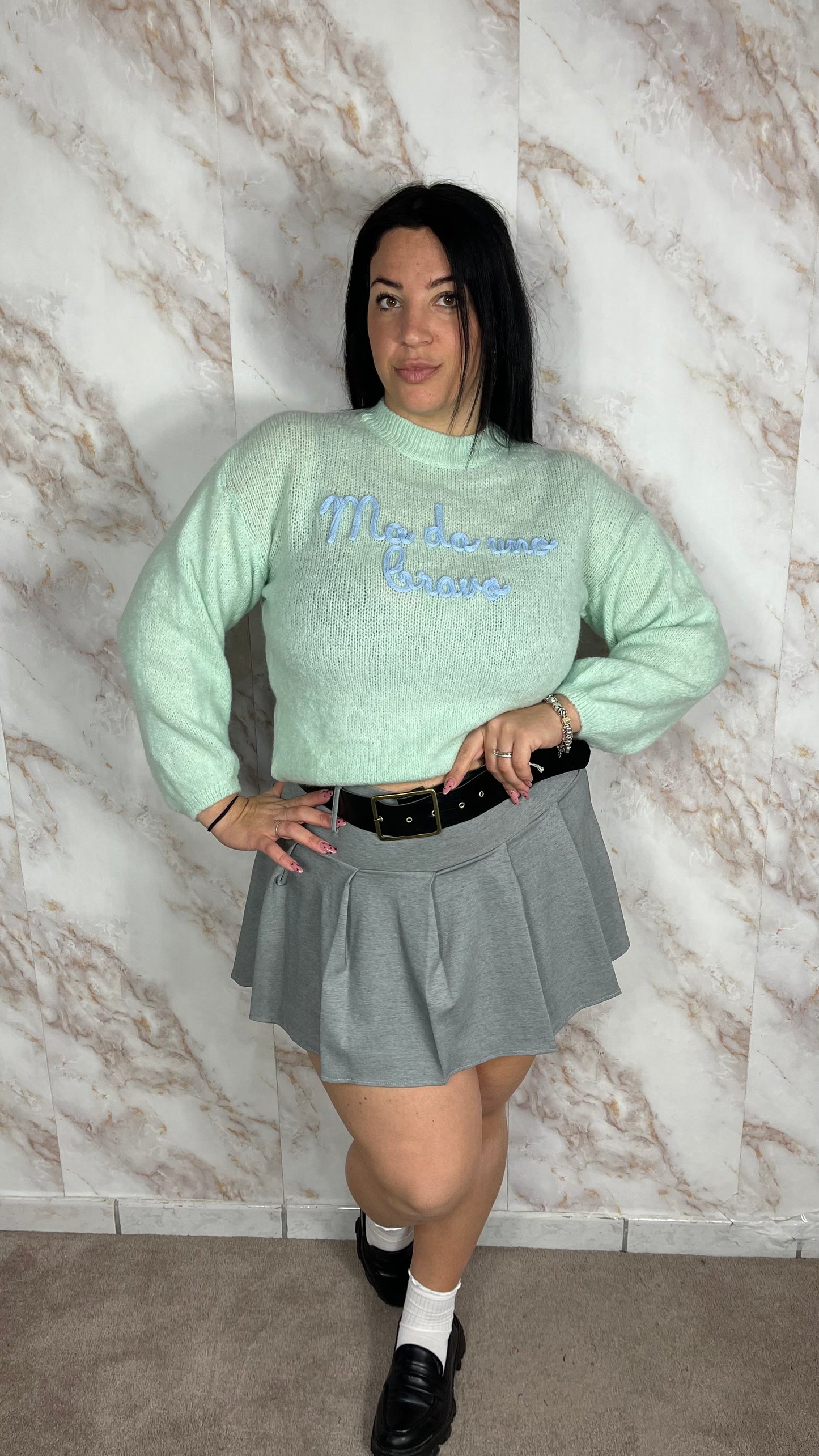 Pull verde menta “Ma da uno bravo” slim e curvy