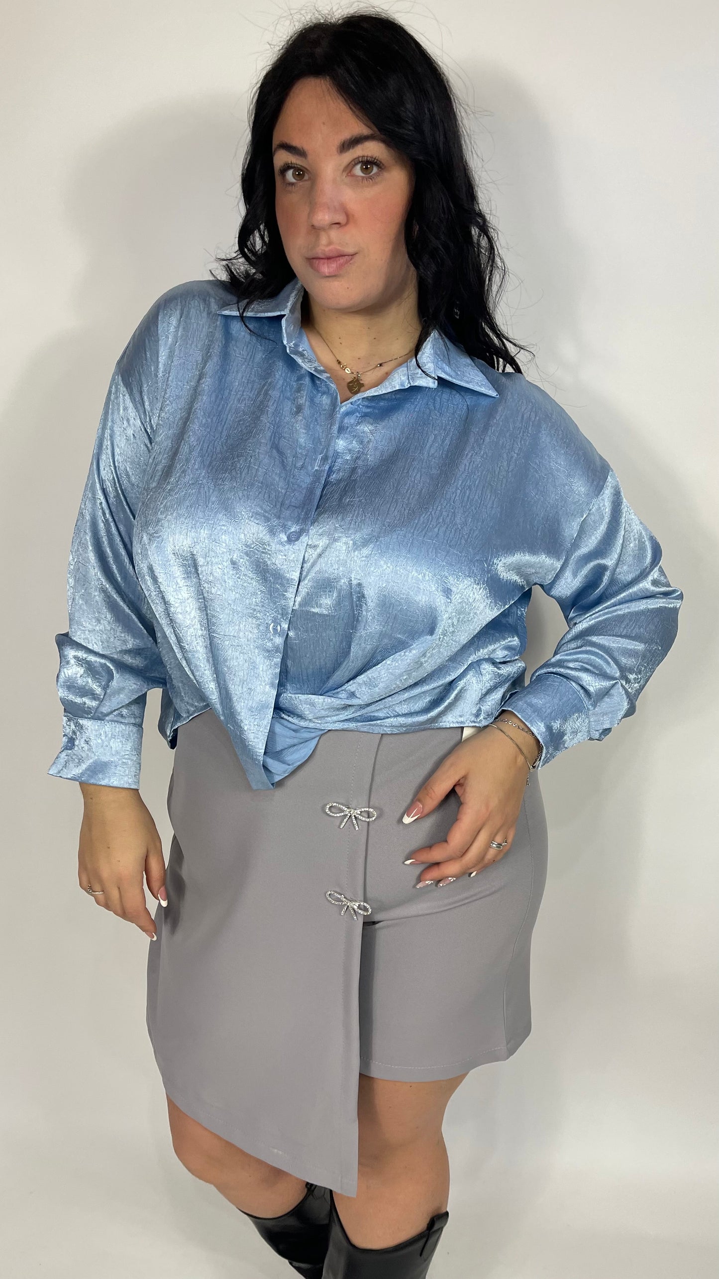 Camicia Crop Curvy Azzurra