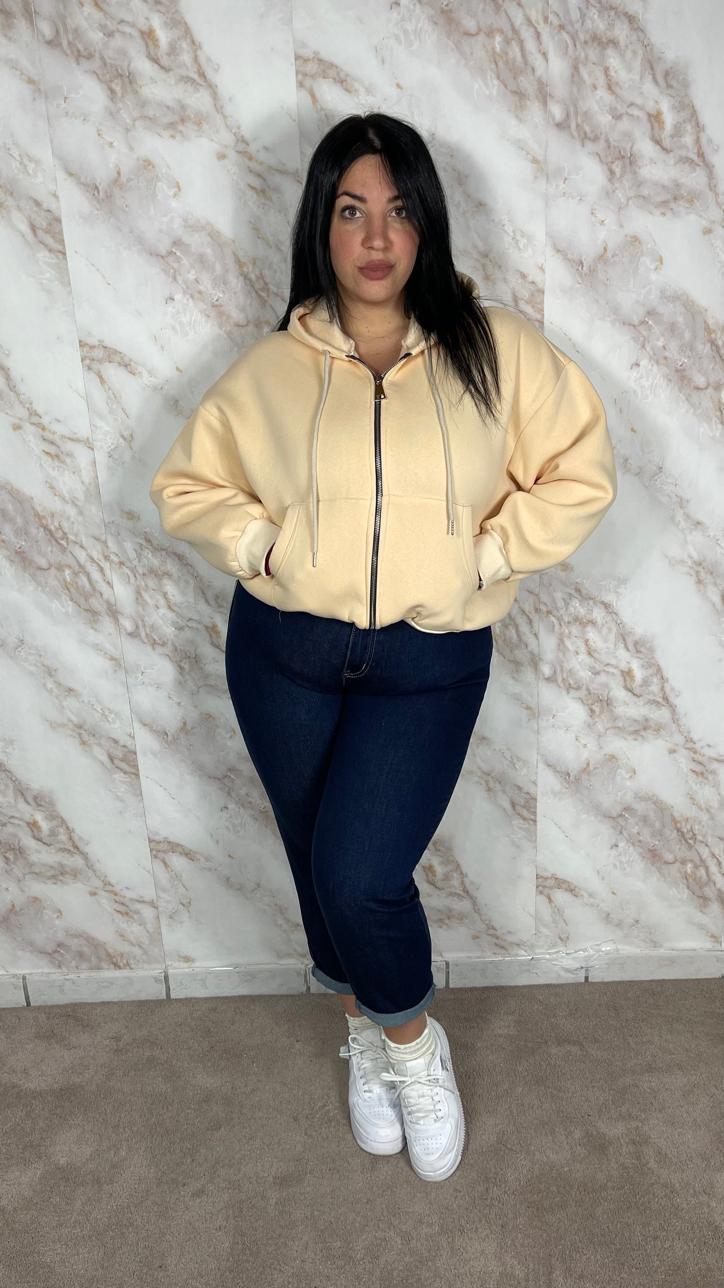 Felpa Zip Crema Oversize