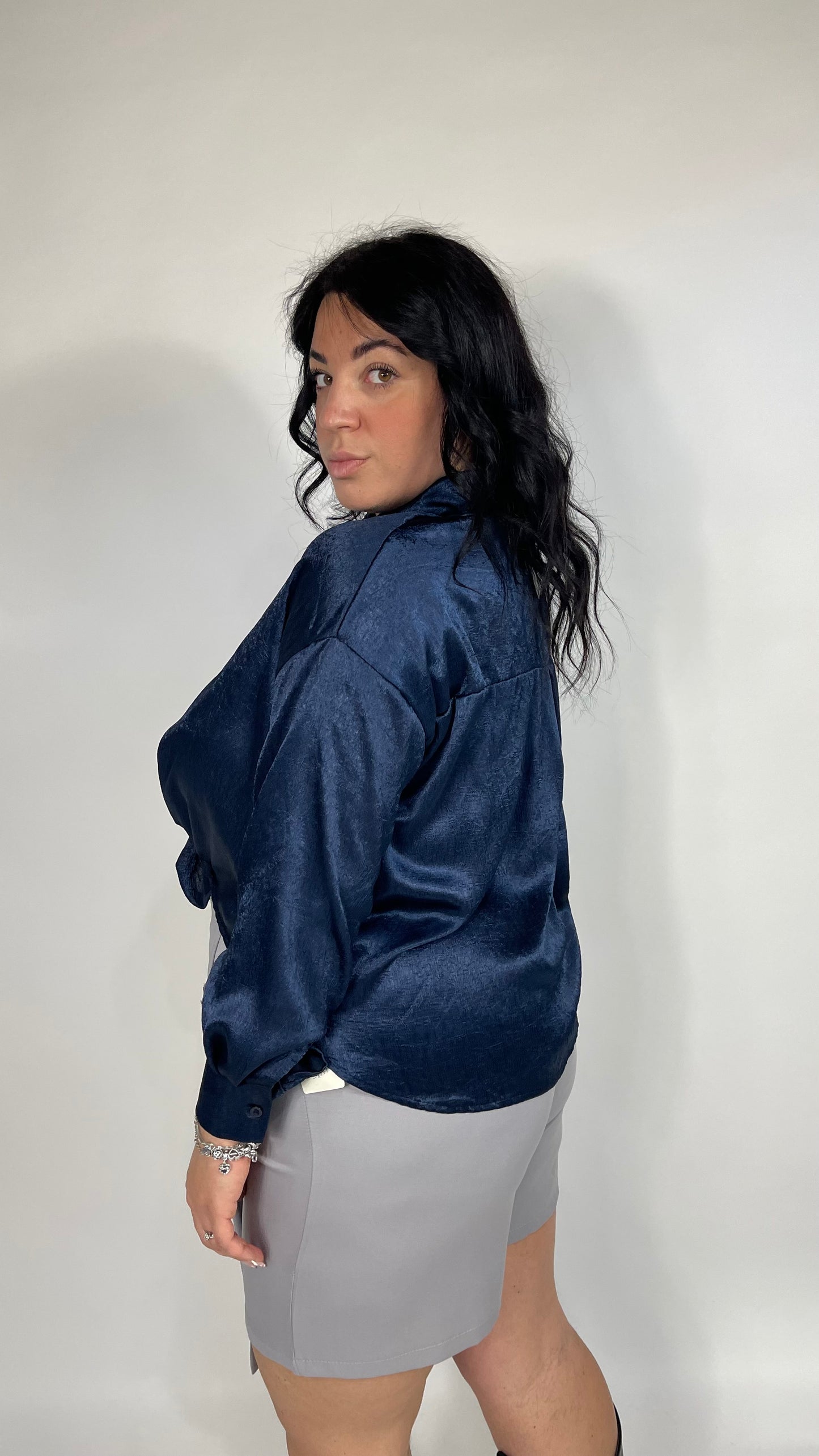 Camicia Crop Curvy Blu