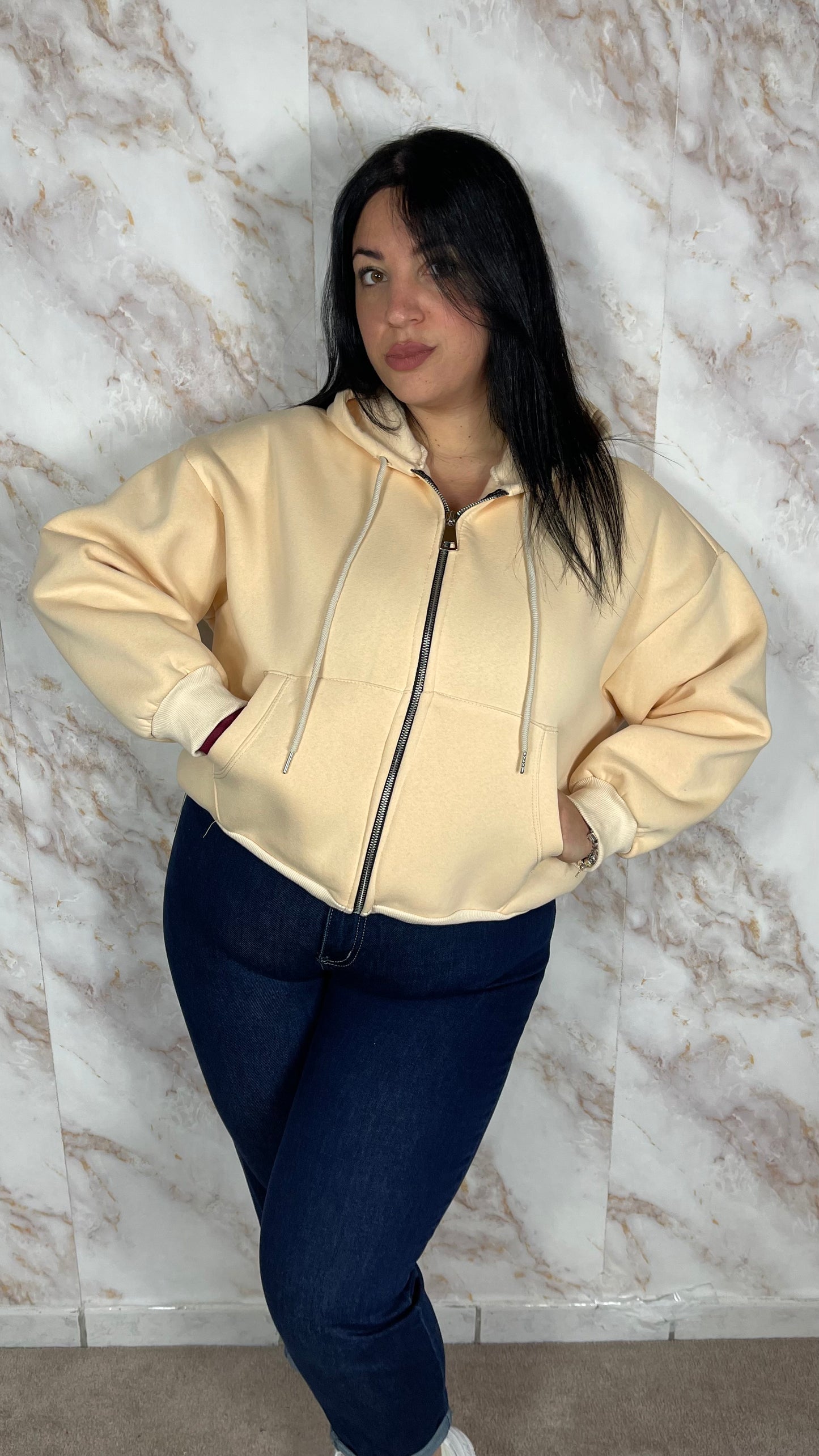 Felpa Zip Crema Oversize