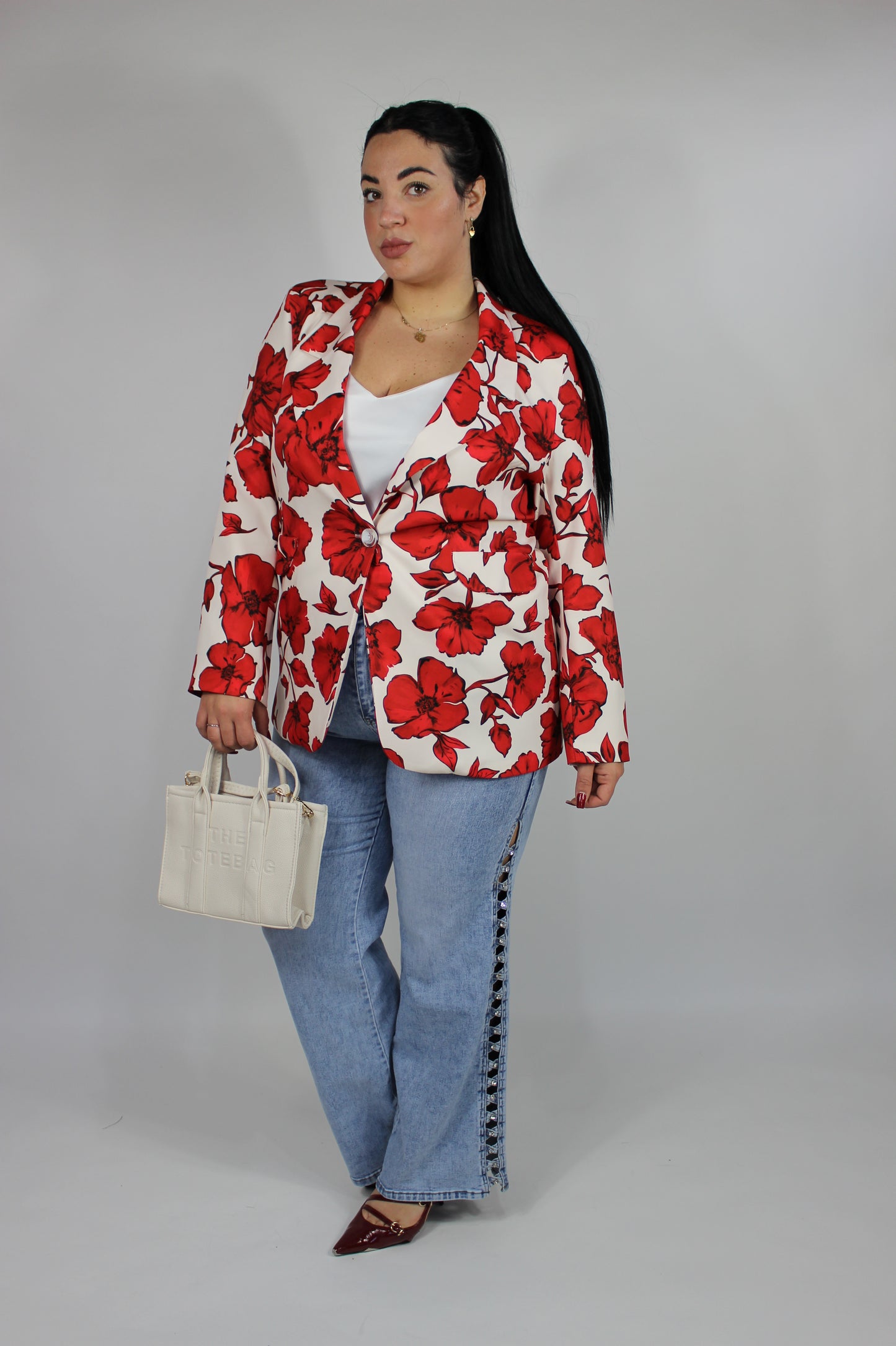 Giacca Peonie Curvy Rossa