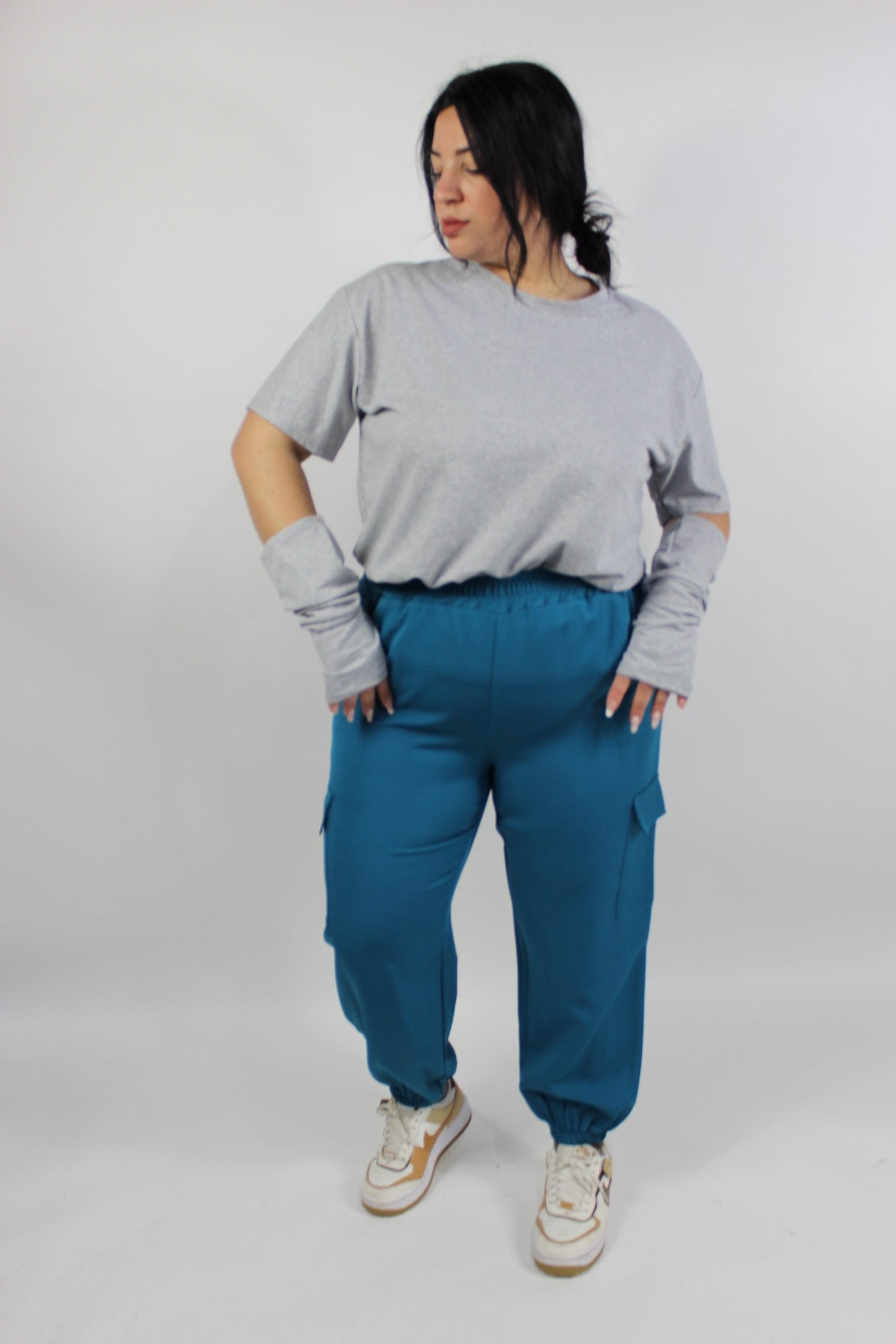 Pantalone Cargo Curvy Verde Petrolio