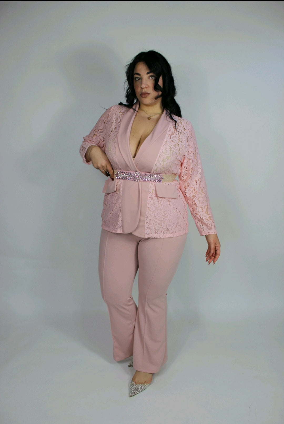 Tailleur Pizzo Curvy Rosa