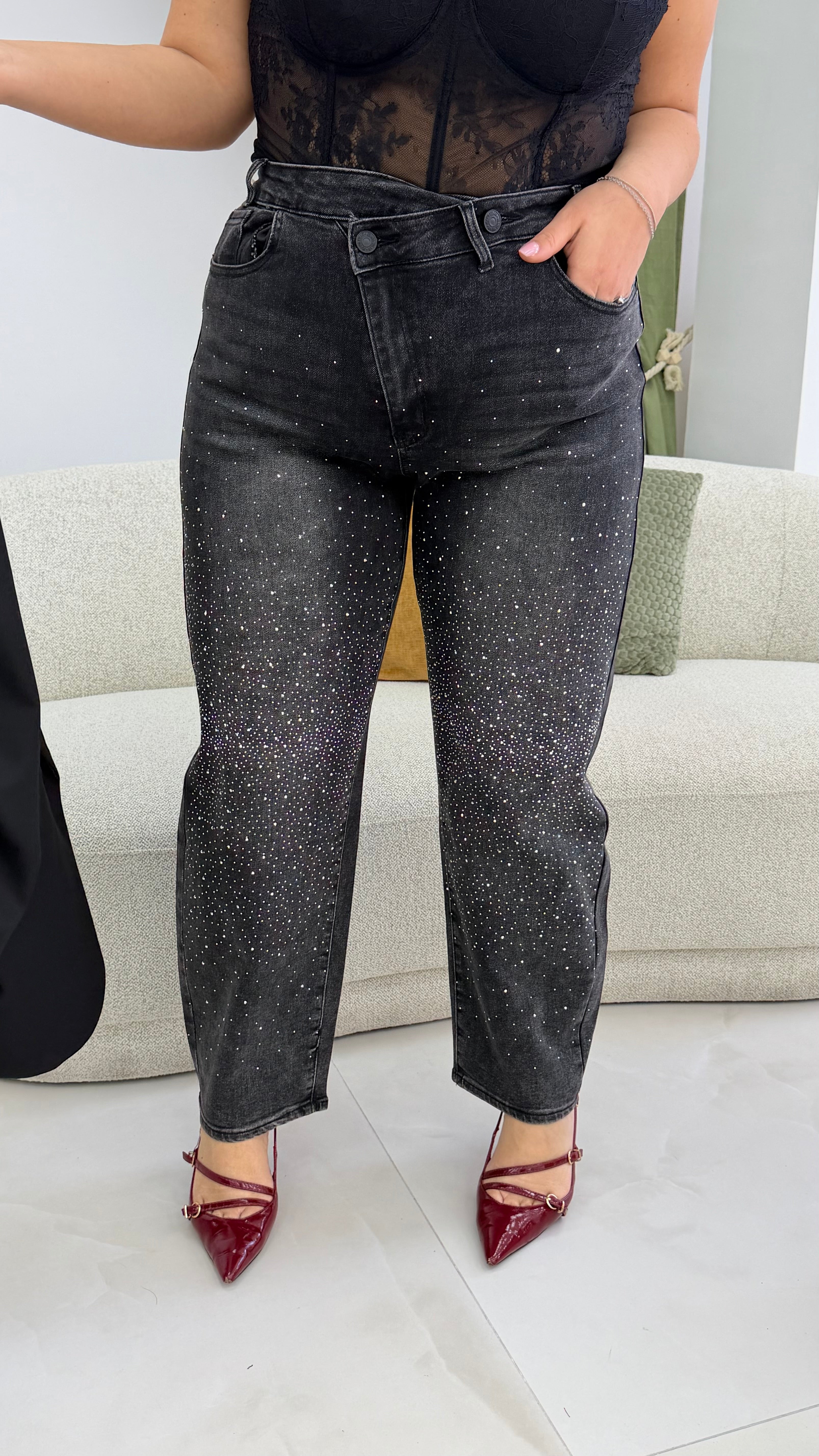 Jeans ballon strass nero (42/52+)