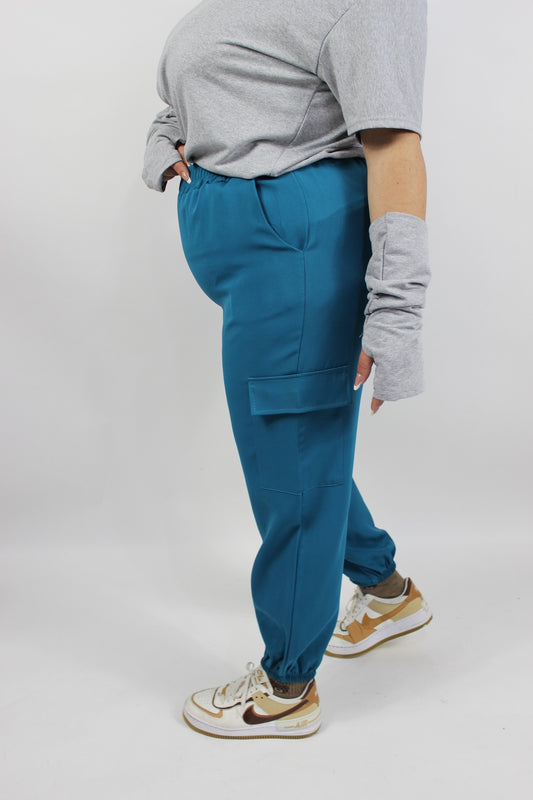 Pantalone Cargo Curvy Verde Petrolio