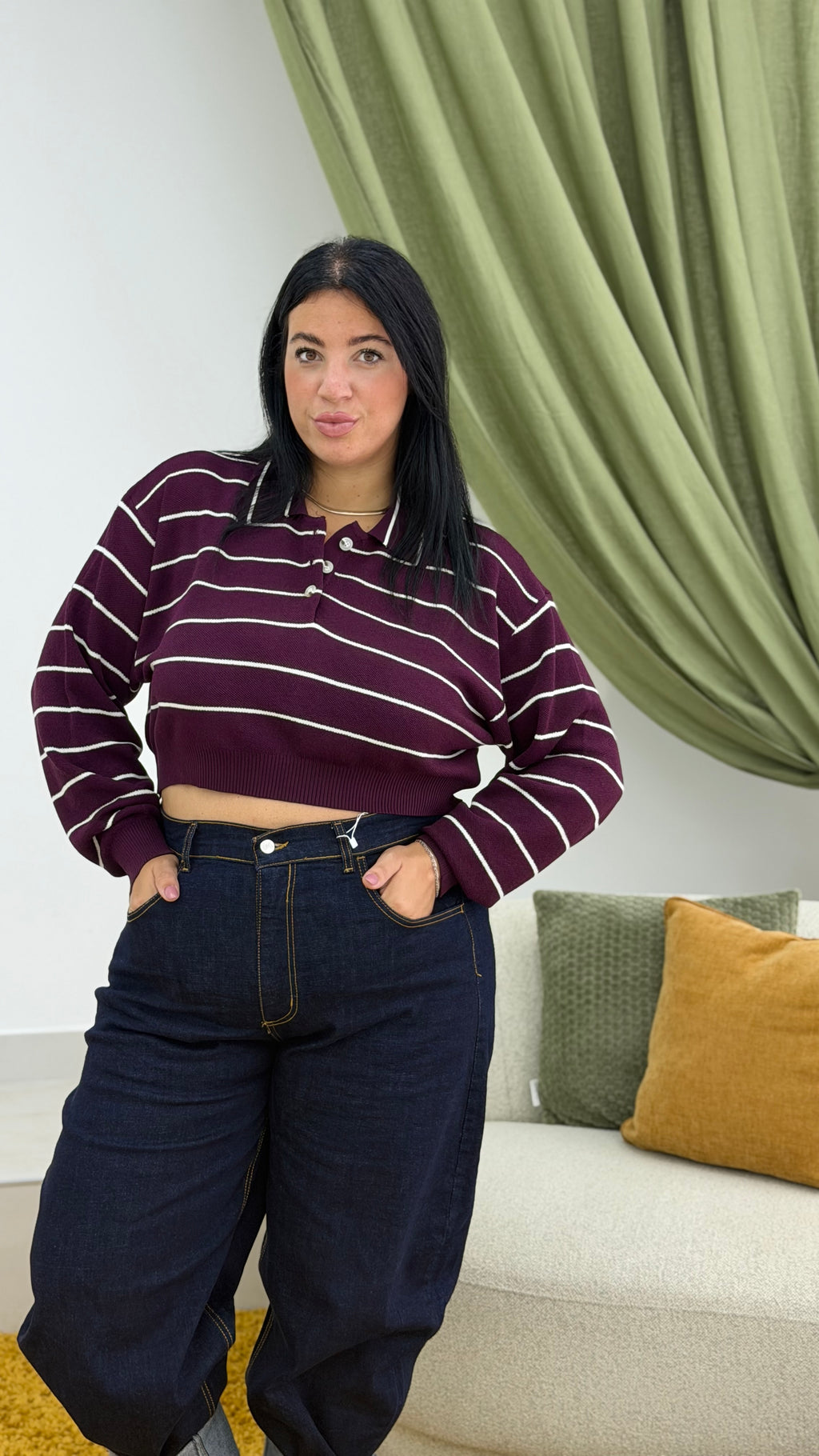 Polo in filo crop OVERSIZE