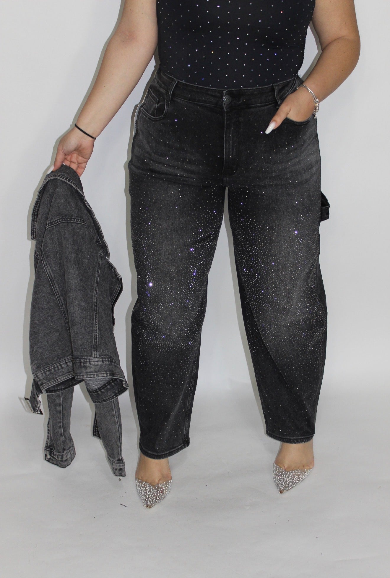 Jeans ballon strass nero (42/52+)