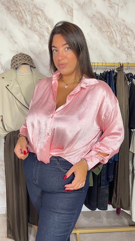 Camicia crop rosa
