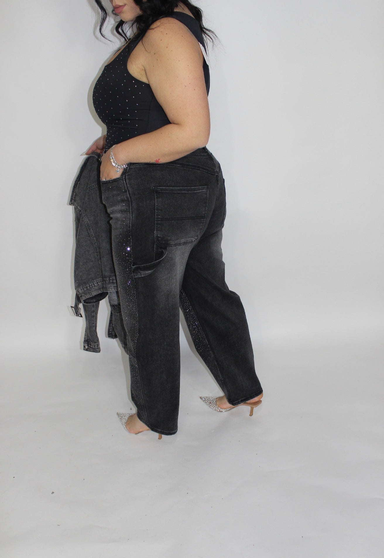 Jeans ballon strass nero (42/52+)