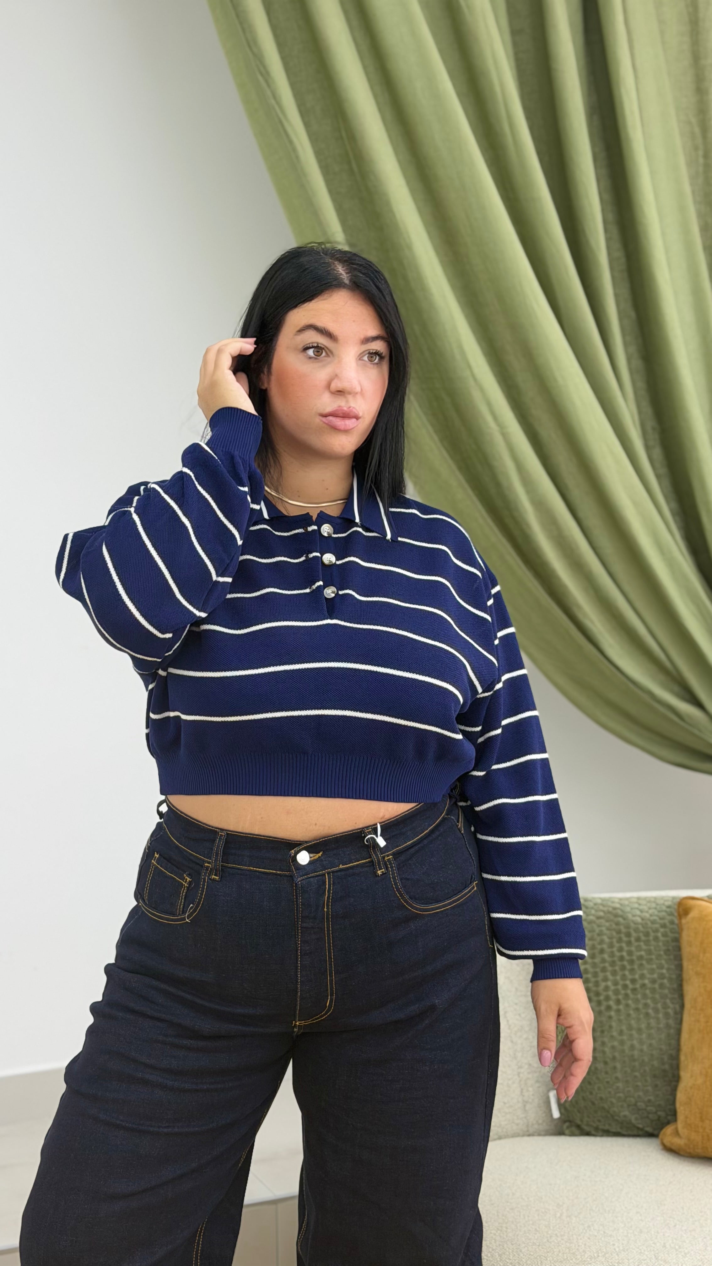 Polo in filo crop OVERSIZE