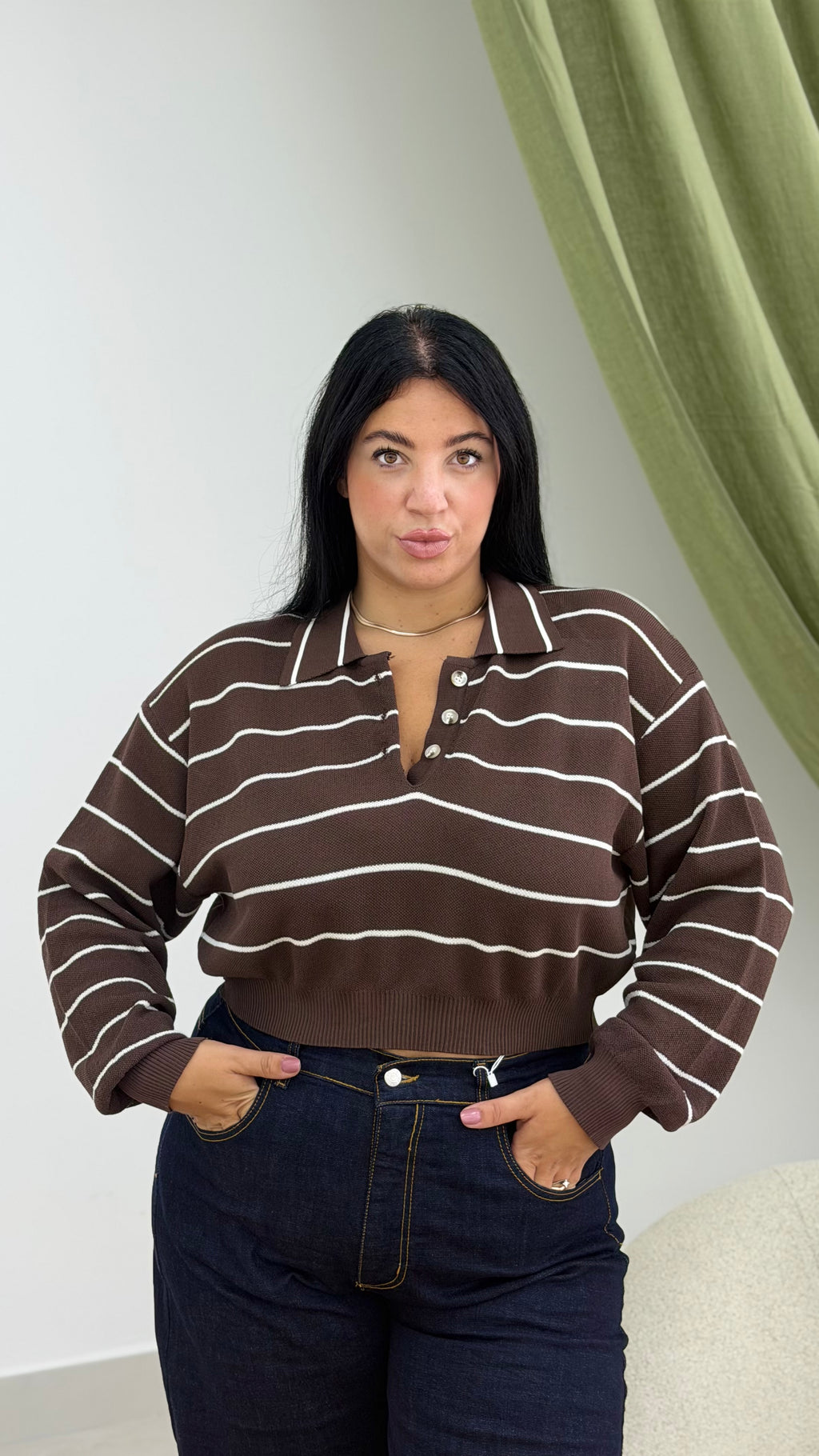 Polo in filo crop OVERSIZE