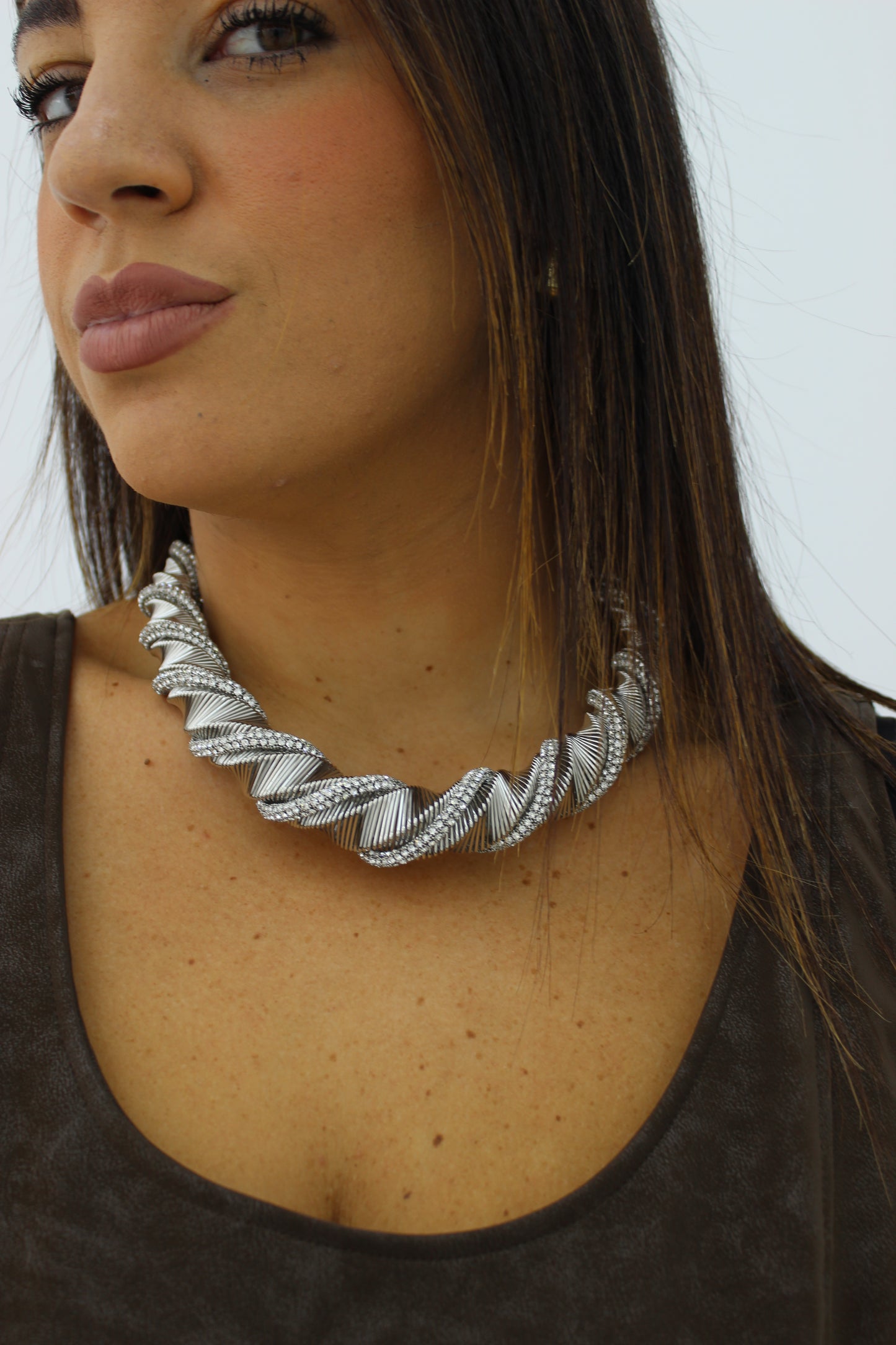 Collana treccia strass