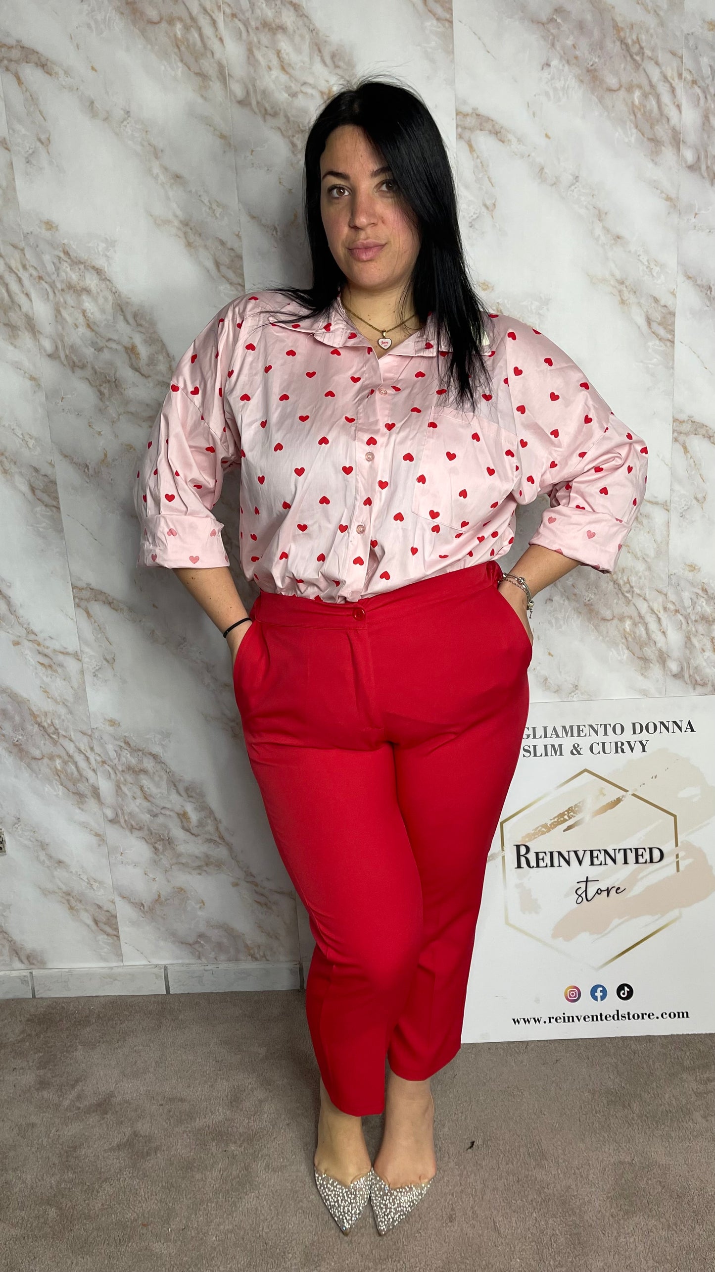 Camicia cuori rosa curvy