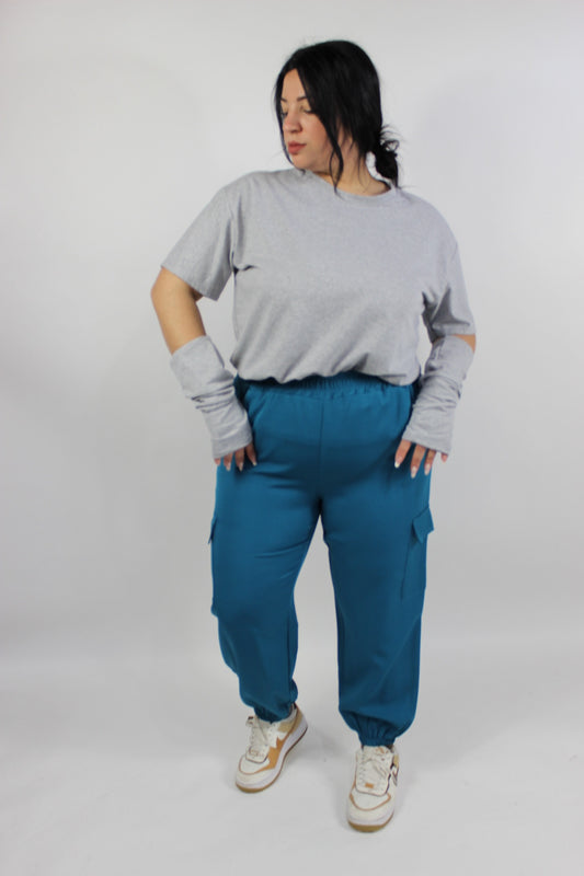 Pantalone Cargo Curvy Verde Petrolio